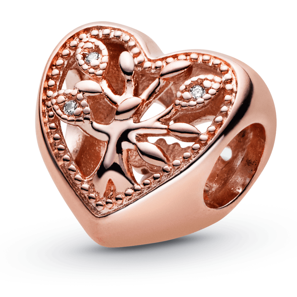 Openwork family tree heart bead