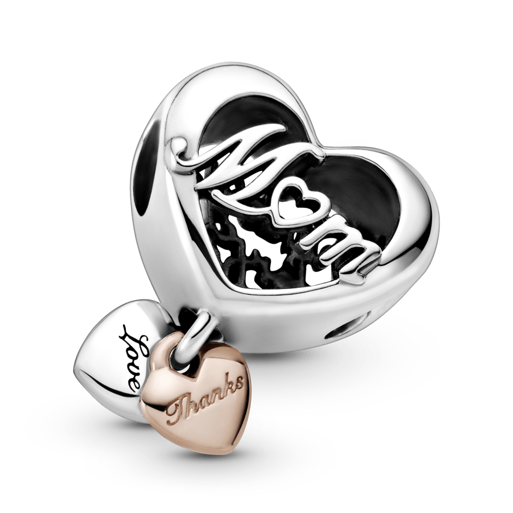 Herzförmige Perle mit der Aufschrift 'Danke, Mama'