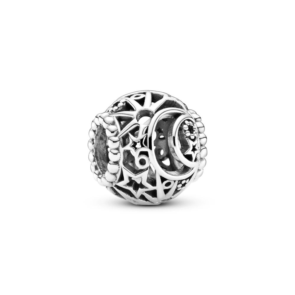 Openwork pearl with sun, moon and stars